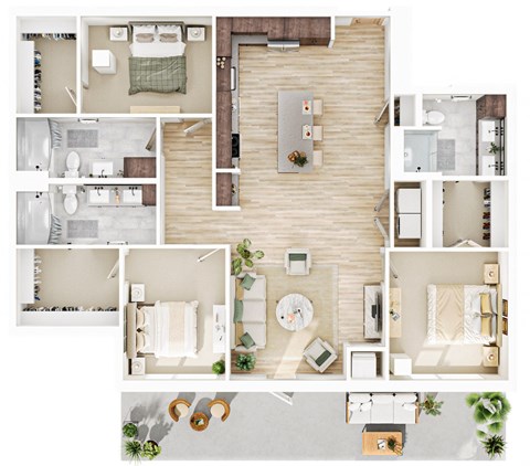 Floor plan for 3 beds, 3 baths, 1562 sqft